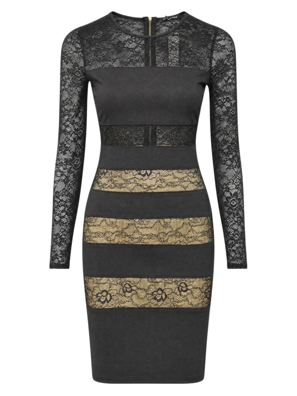 Good Time USA Women's Black & Gold Lace Bodycon Long Sleeve Dress Size M NWT